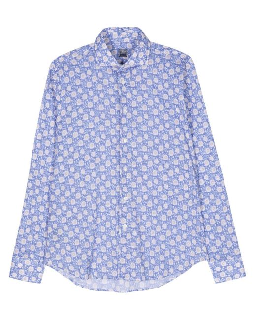 Fedeli Blue Sean Floral-print Shirt for men
