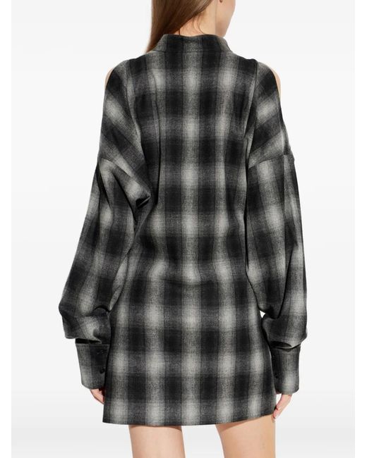 IRO Gray Narissa Check Cold-Shoulder Mini Dress