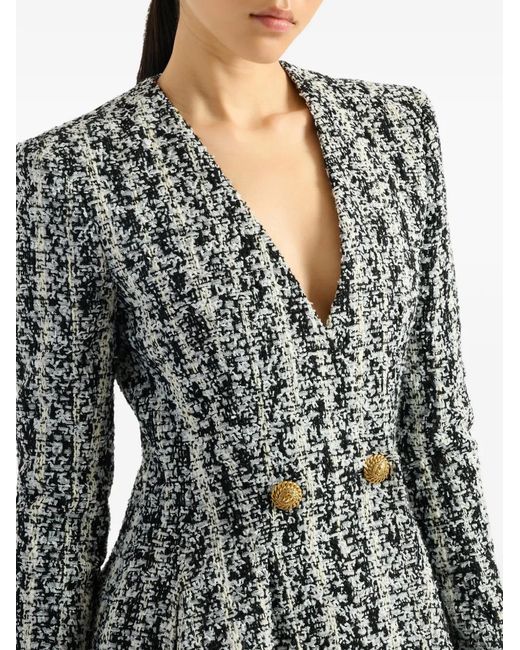 Balmain Black Two-Tone Flared Tweed Dress