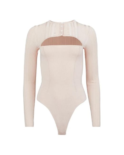 Fleur du Mal White Button Rib Bodysuit