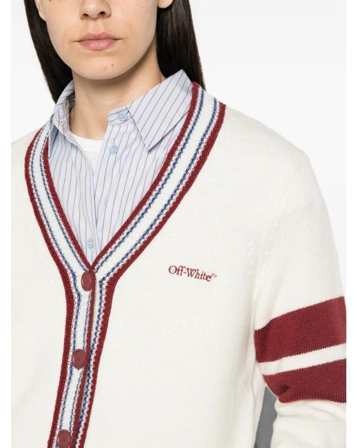 Off-White c/o Virgil Abloh Natural Striped-Trim Cropped Cardigan