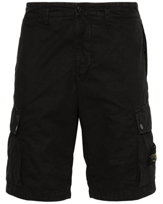 Stone Island Black Logo Cotton Slim Shorts for men