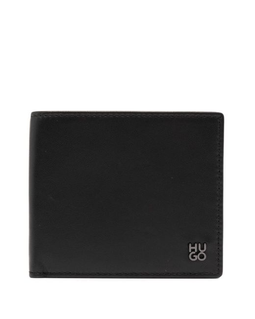 メンズ HUGO Logo-lettering Bi-fold Leather Wallet Black