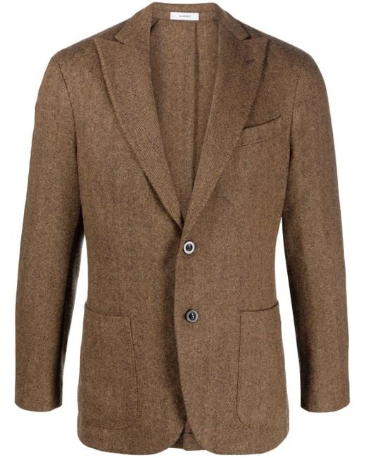 Boglioli Brown Herringbone Single-Breasted Blazer for men