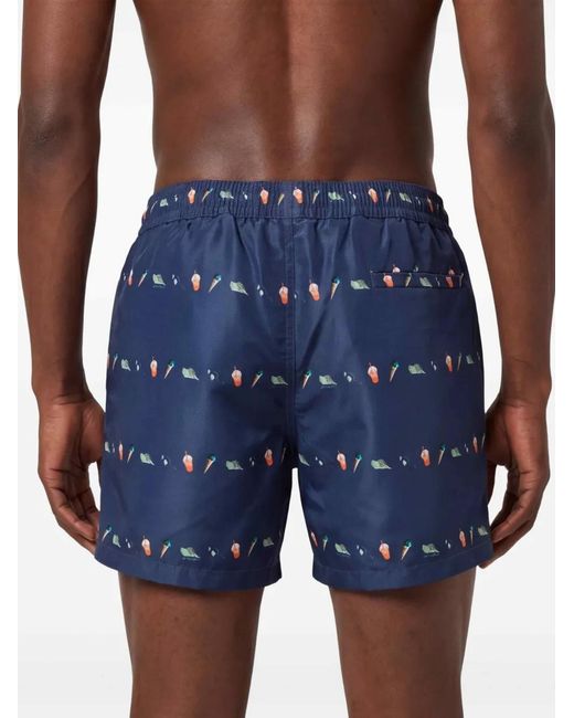 Paul Smith Blue Drawstring Patterned Swim Shorts for men