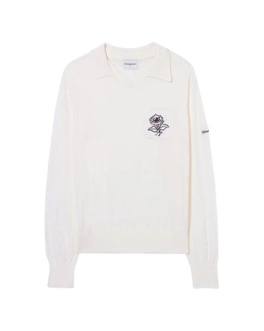Claudie Pierlot White Pull En Laine À Broderie Rose