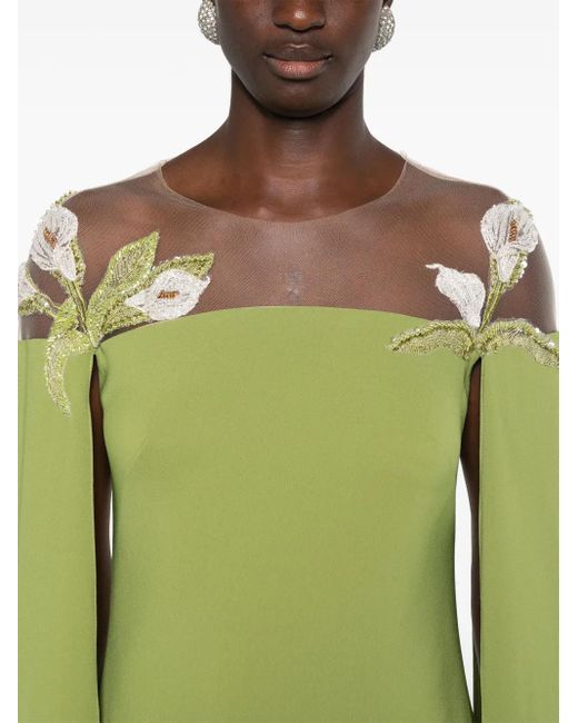 Cristallini Green Daphne Bead-Embellished Crepe Dress