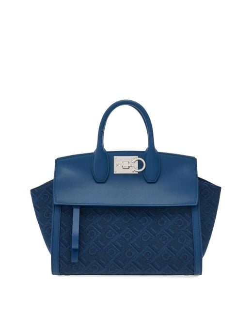 Ferragamo Blue Studio Soft Tote Bag