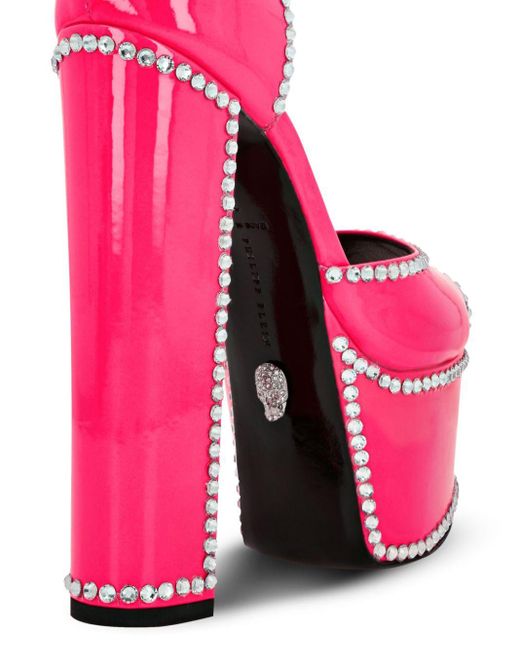 Philipp Plein Pink Crystal-embellished Leather Sandals