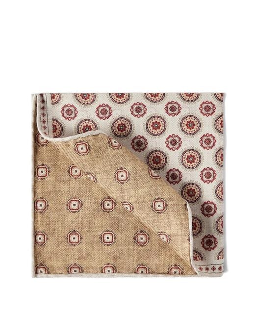 Brunello Cucinelli Natural Silk Pocket Square With Medallion Design for men