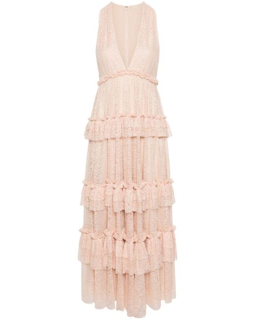 Philosophy Di Lorenzo Serafini Pink Ärmelloses Kleid aus Chantilly-Spitze