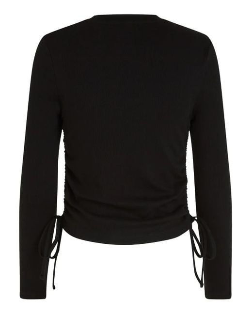 Karl Lagerfeld Black Ruched Ribbed Top