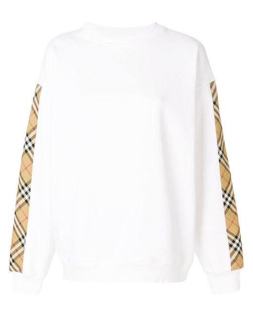Burberry White Bronx Plaid - Trimmed Sweatshirt