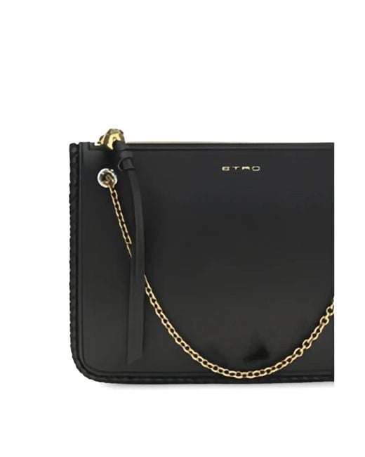Etro Black Braided-Trim Leather Crossbody Bag