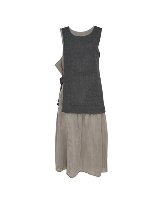 Y's Yohji Yamamoto Gray Layered Pinstriped Midi Dress