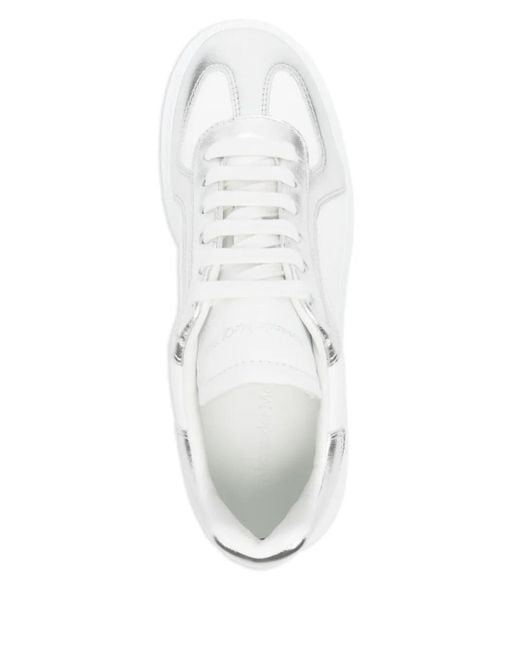 Alexander McQueen White Metallic-Panel Leather Sneakers for men