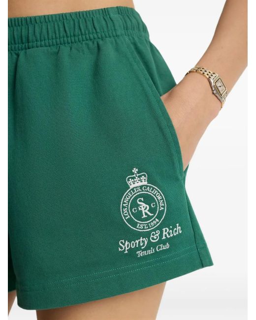 Sporty & Rich Green Logo-Embroidered Elastic-Waist Shorts
