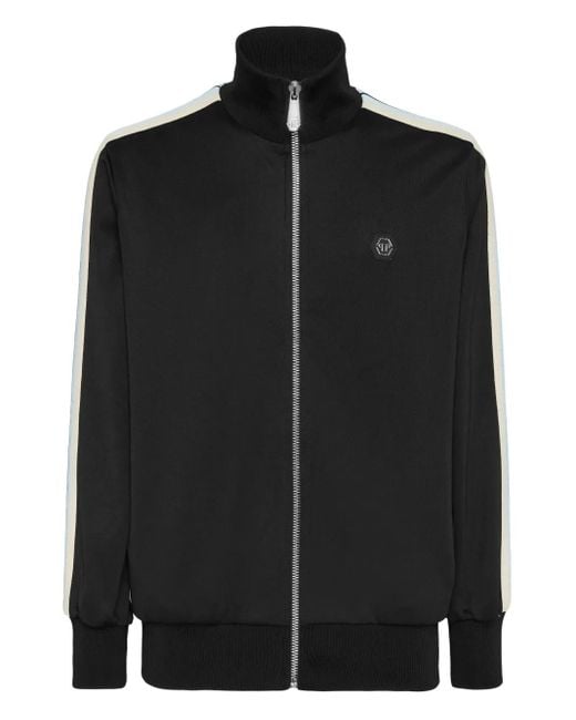 Philipp Plein Black High-Neck Zip-Up Track Jacket for men