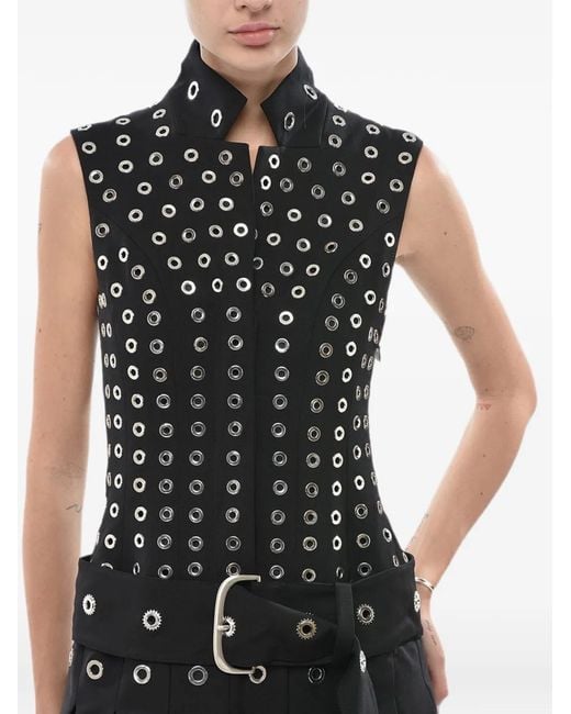 Off-White c/o Virgil Abloh Black Eyelet-Embellished Belted Dress