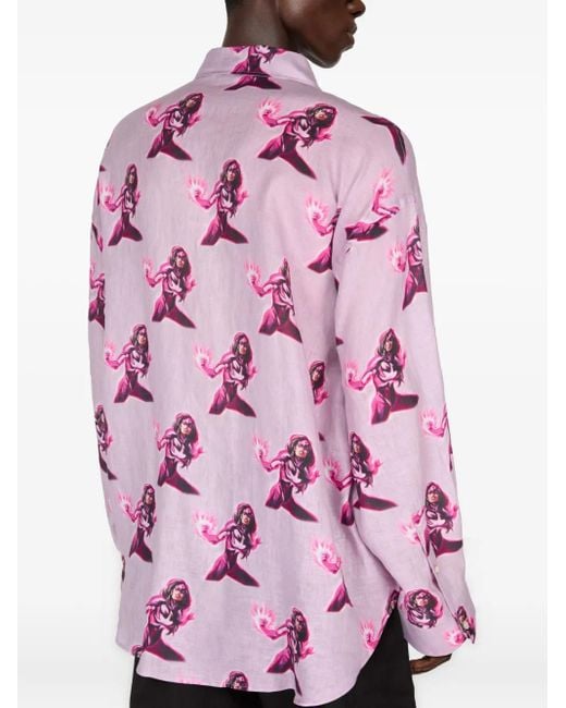 メンズ Acne プリント シャツ Pink