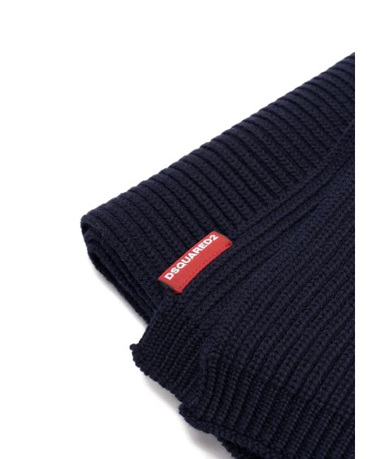 DSquared² Blue Ribbed Wool Beanie for men