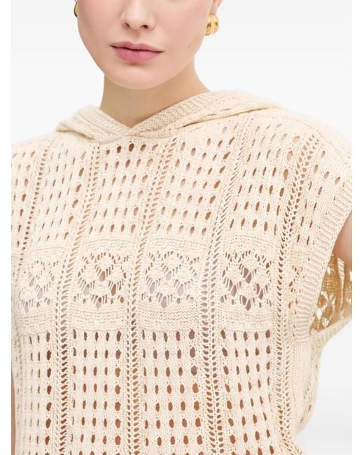 Twinset Natural Crochet-Knit Hooded Top