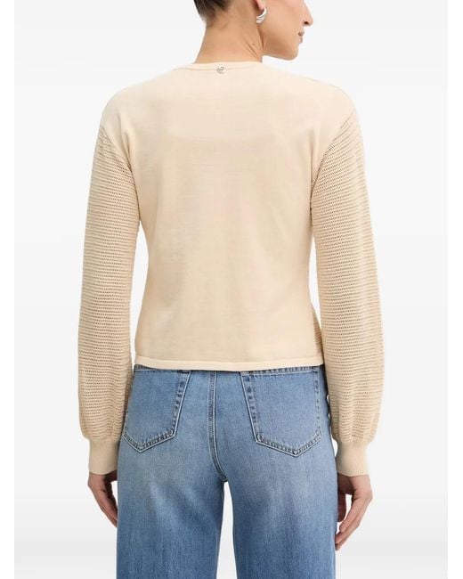 Twinset Blue Floral-Appliqué Open-Knit Cardigan