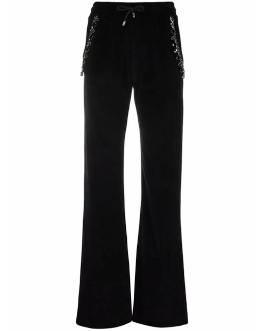 Philipp Plein Black Crystal Chain Velvet Track Pants