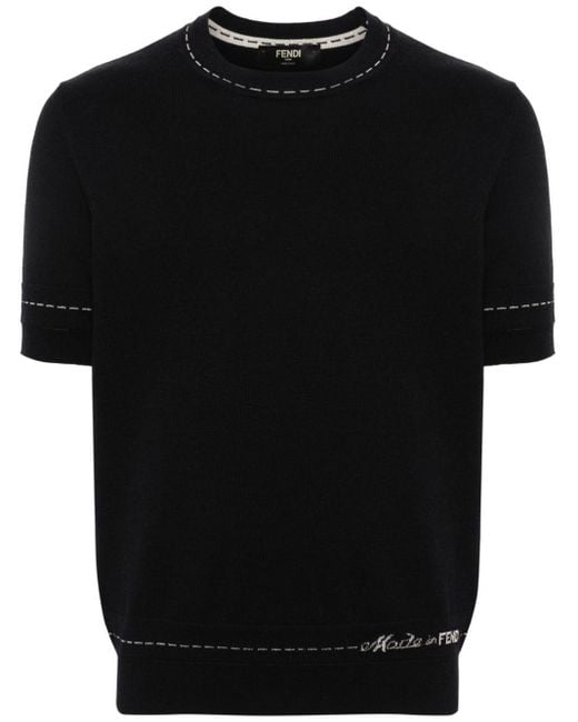 Fendi Black Intarsia-logo Knitted T-shirt for men