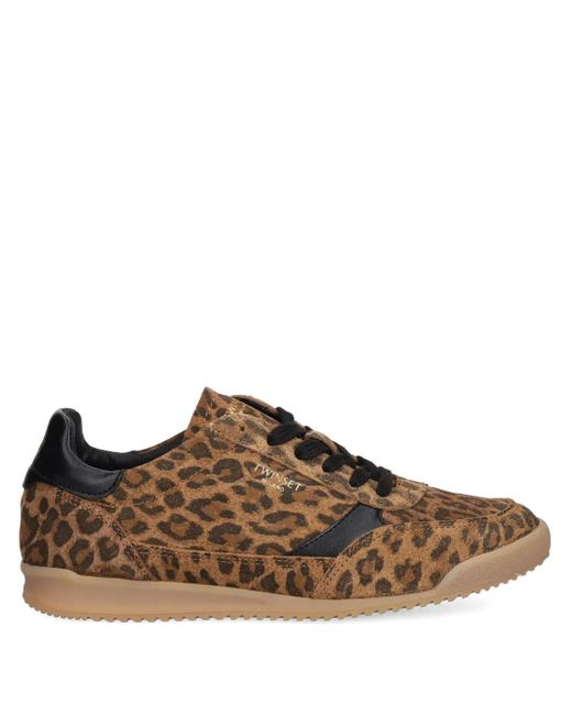 Twinset Brown Leopard-Print Panelled Sneakers