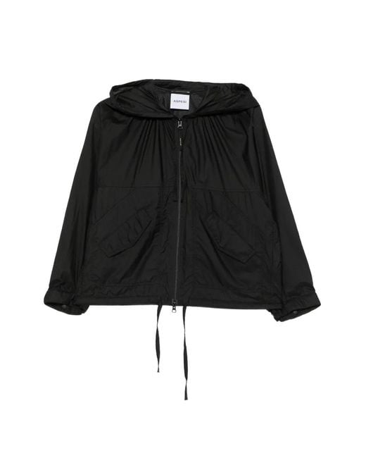 Aspesi Black Manteau À Capuche