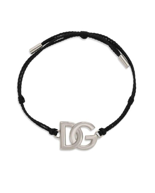 Dolce & Gabbana Black Dg Logo Charm Cord Bracelet for men
