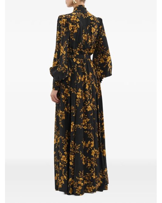 Rebecca Vallance Black Gilded Floral Long Sleeve Maxi Dress