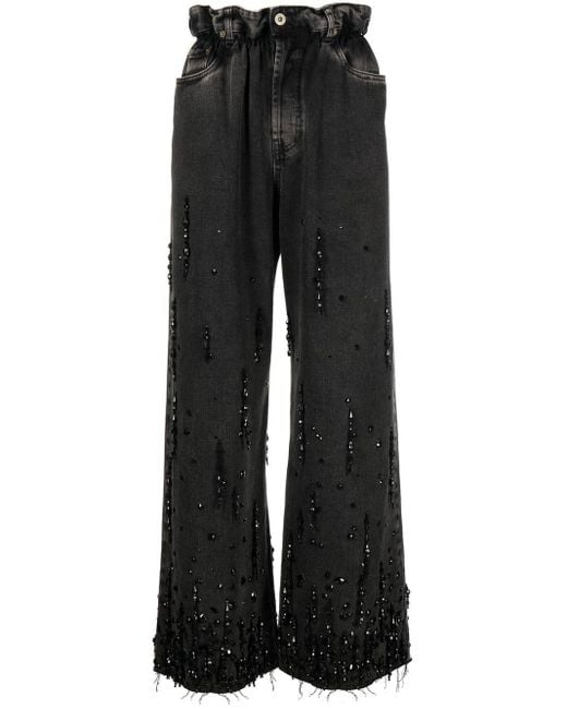 Miu Miu Black Crystal-embellished Denim Jeans