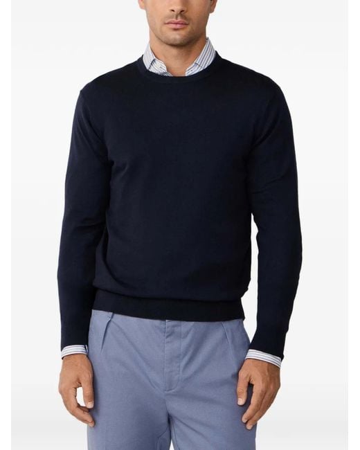 Hackett Blue Elbow-Patch Crew-Neck Sweater for men