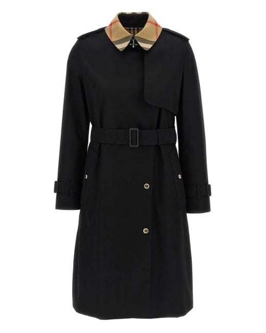 Burberry Trenchcoat Met Ceintuur En Geruite Kraag in het Black