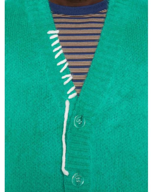 Bonsai Green V-Neck Oversized Cardigan for men