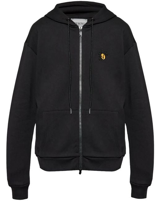 Iceberg Black Logo-Embroidered Cotton Hoodie for men