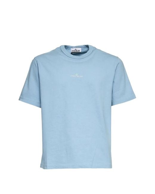 Stone Island Blue Logo-Embroidered T-Shirt for men