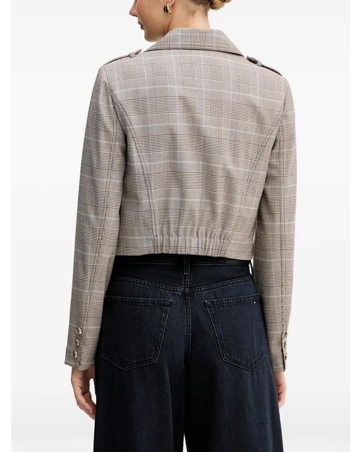 Guess Gray Check Button Cropped Jacket