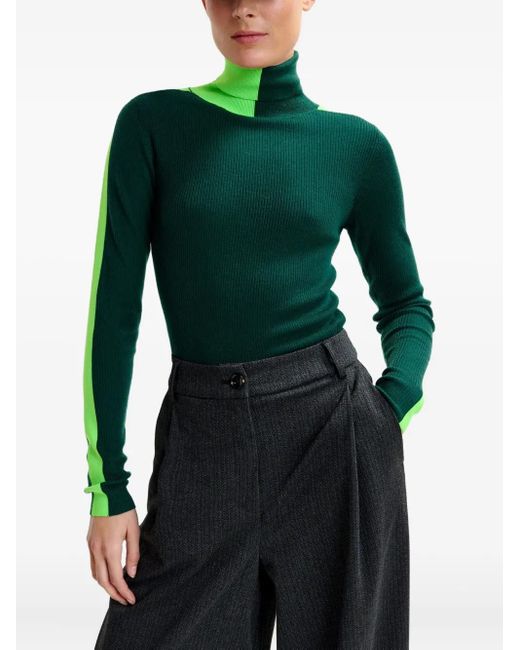 Essentiel Antwerp Green Stripe-Detail Turtleneck Sweater
