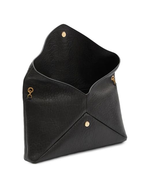 Saint Laurent Black Cassandre Large Lambskin Clutch Bag