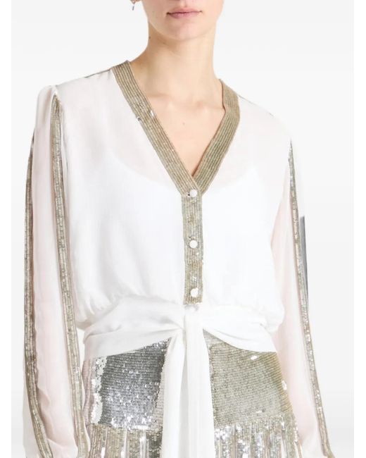 Temperley London Gray Filigree Sequin-Embellished Blouse