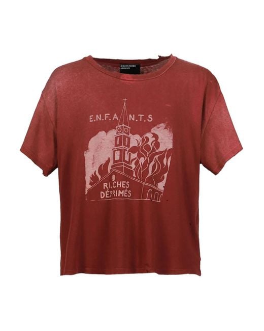 Enfants Riches Deprimes Red Burning Church Graphic-Print Distressed T-Shirt for men