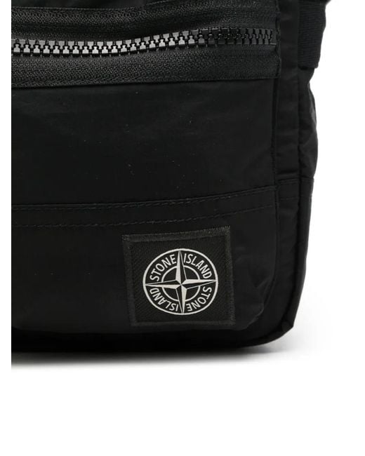 Stone Island Black Logo-Patch Messenger Bag for men