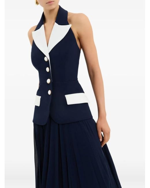 Rebecca Vallance Ula Geplooide Midi-Jurk Met Halternek in het Blue