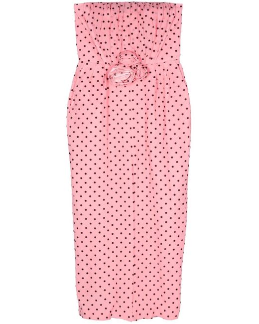 Alessandra Rich Flocked Polka Dot Maxi Dress in het Pink