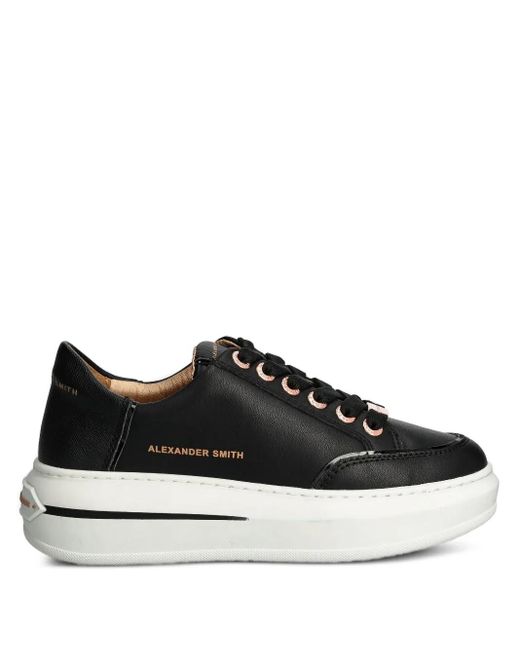 Alexander Smith Black Lace-Up Platform Low-Top Sneakers