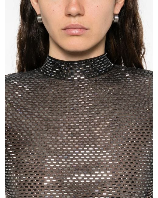 Vestido midi con apliques y manga corta Self-Portrait de color Gray