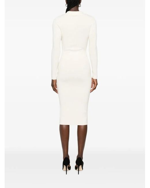 Elisabetta Franchi White Tone Chain-Link Detail Midi Dress